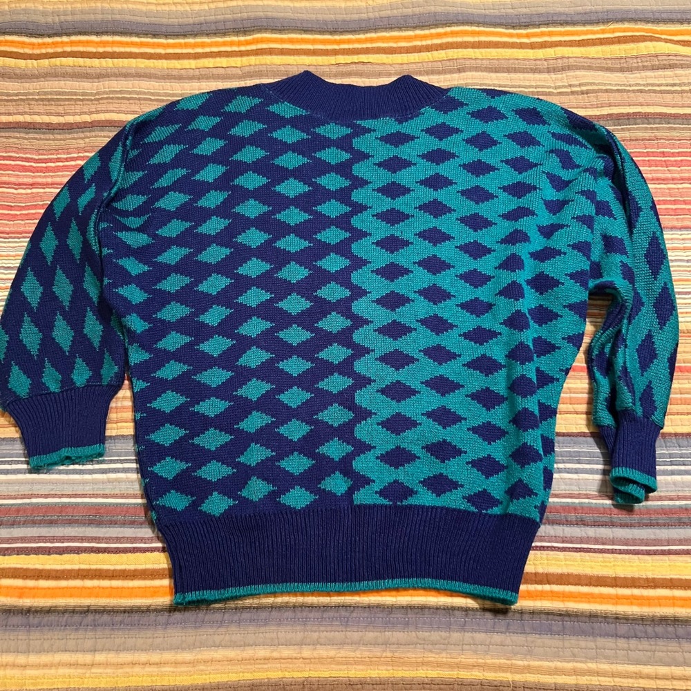 Vivanti VTG‎ Signature V Neck Diamond Sweater Blue Teal Size M Made in the USA - Picture 5 of 7